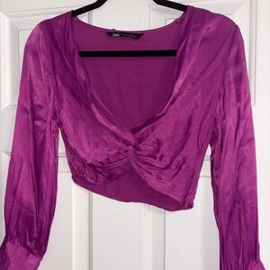 Zara Women's Fuchsia Satin Crop Top